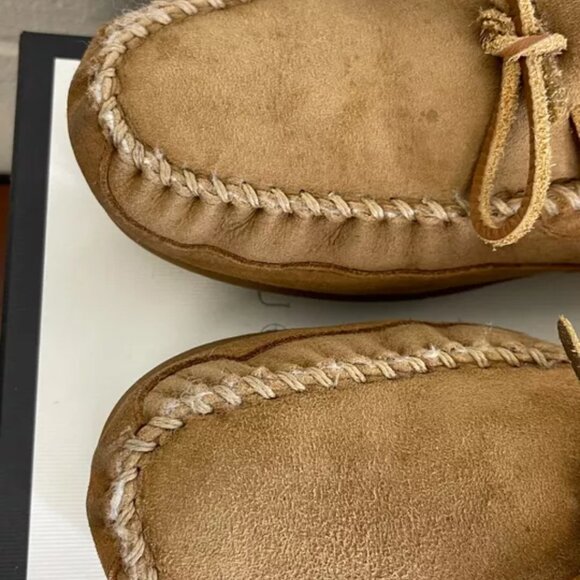 L.L. Bean Wicked Good Moccasins Brown Suede Shearling Slip On Men's Size 10 US - Picture 7 of 10